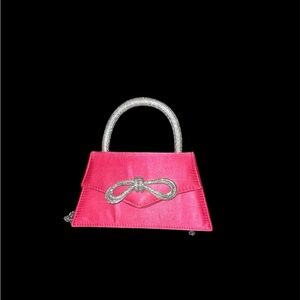 Elegant Pink Handbag with Silver and Rhibestone Accents
